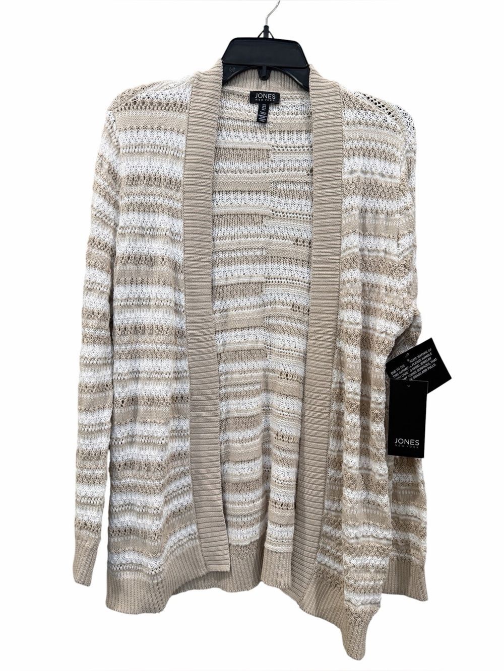 Jones New York Textured Stripe Open Front Cardigan Natural Stone Tan White S NEW - Picture 4 of 15